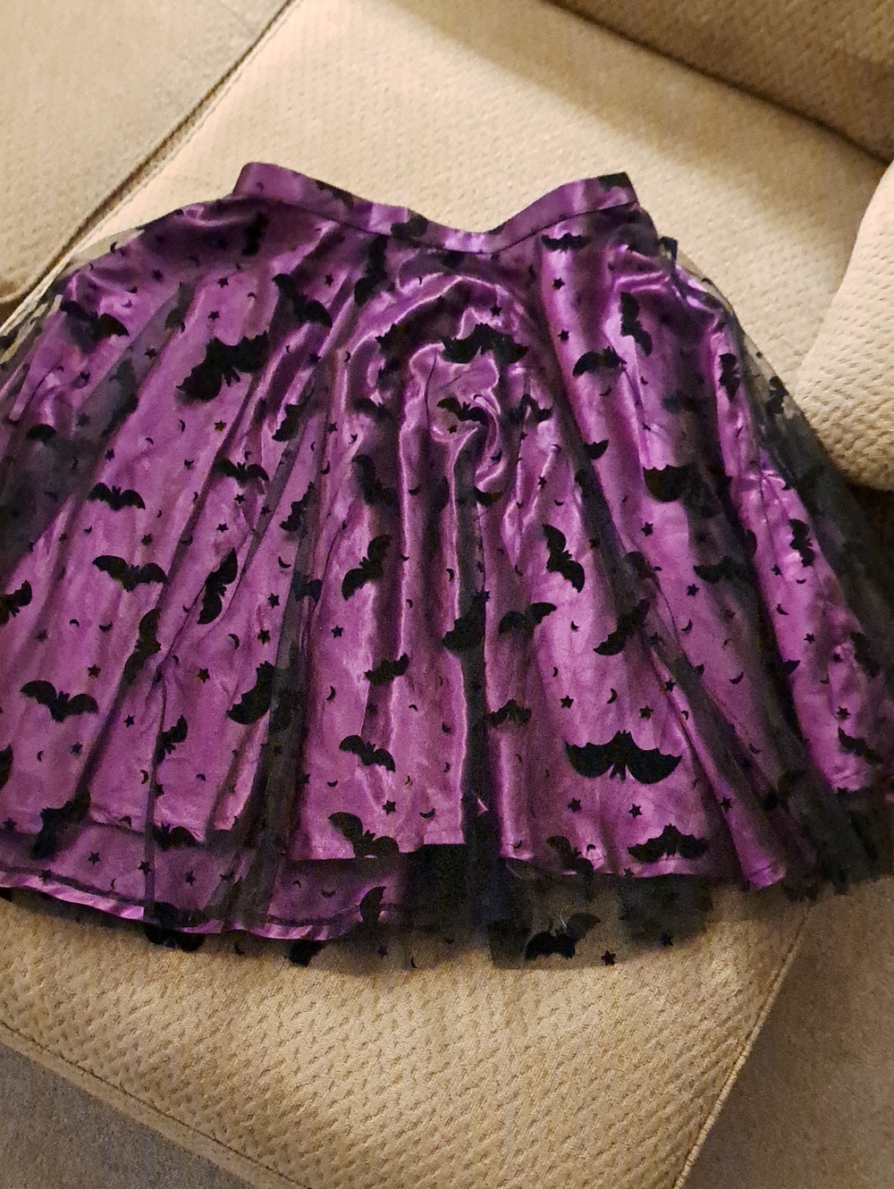 Magnolia Place Purple/Black Halloween Bat, Moon & Stars Skirt Size: 2X